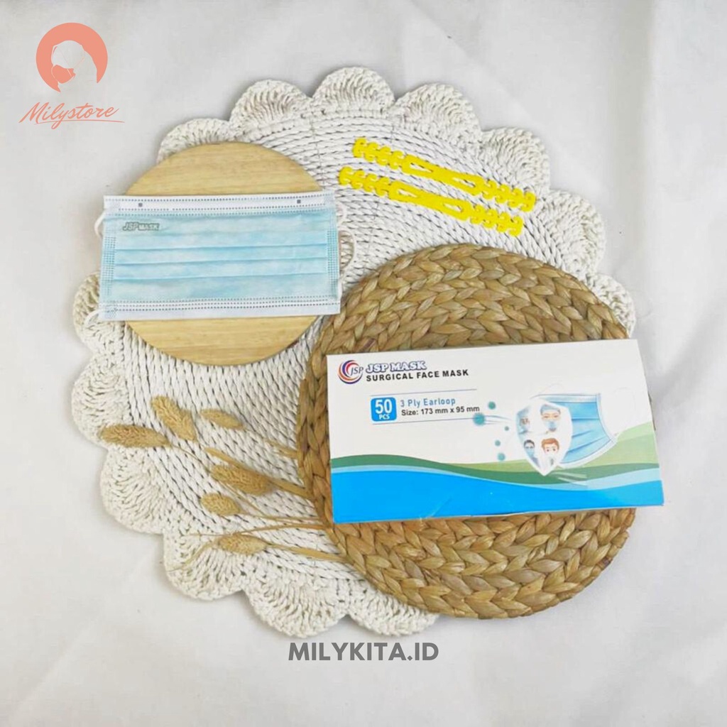 MASKER 3PLY JSP SM 04 EARLOOP (free konector) MEDIS KEMENKES SURGICAL MEDICAL ORIGINAL BOX 50