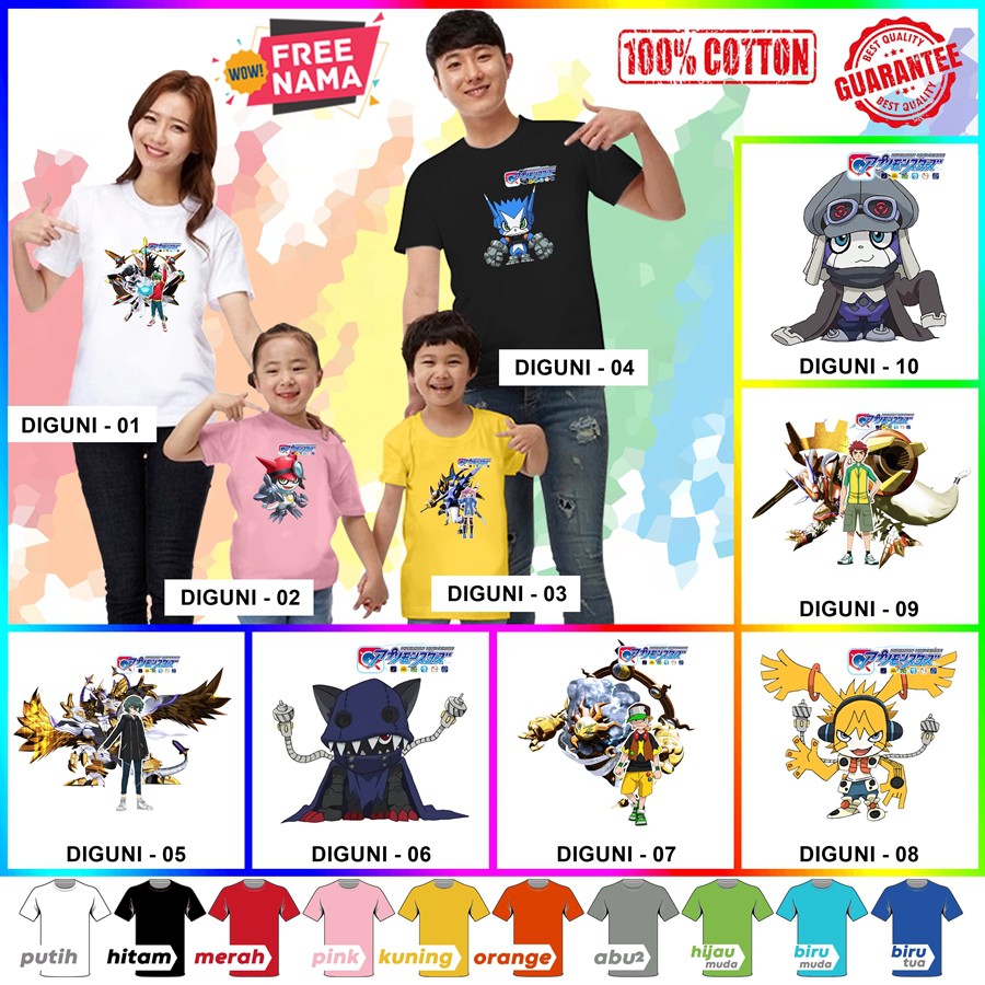 [FREE NAMA!!] Baju Kaos COUPLE  ANAK DAN DEWASA DIGIMON UNIVERSE BANYAK MOTIF