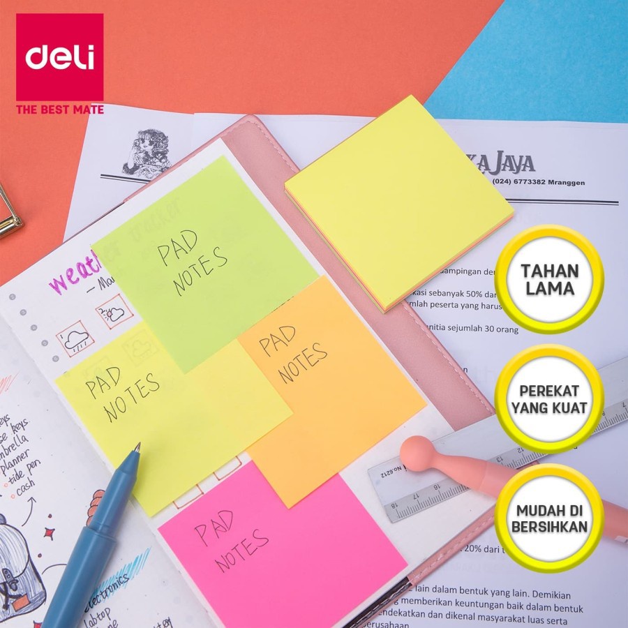 

Sticky Notes DELI Memo Tempel 4W Tumpuk Neon Color 76x76mm - EA02002