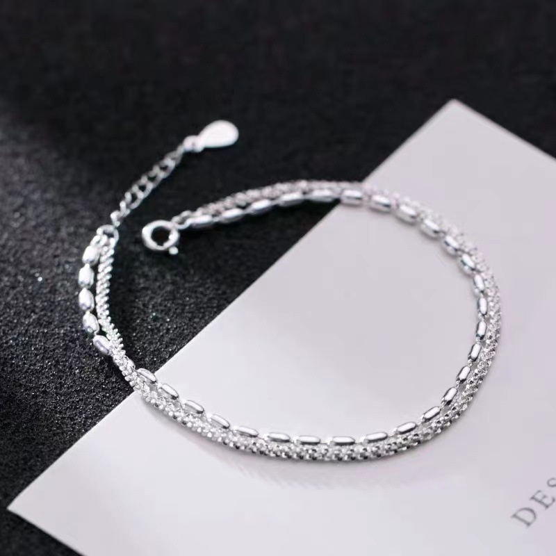 [ACKER] 925 Perak sterling Sparkling Dua lapisan Gelang Wanita In Baru Gelang Perhiasan Hadiah