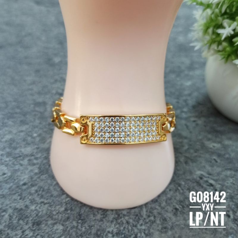 Gelang Yaxiya Rantai Plat Zircon Gold G08142