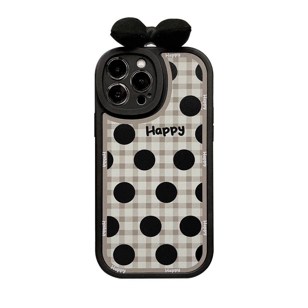 IPHONE Sarung Silikon Motif Kotak-Kotak Polkadot Hitam Cewek Keren Untuk Iphone7 8 PLUS X XR XS 11 12 13 14 MINI PRO MAX SE 2020 Case Dengan Busur Simpul 3D