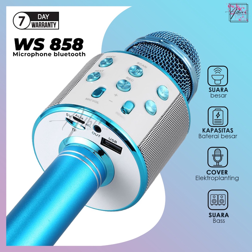 MS [ PROMO HARGA TERMURAH ] Microphone Karaoke Mic Bluetooth Ws 858 Speaker Mike Ws 858 Mikropon Blu