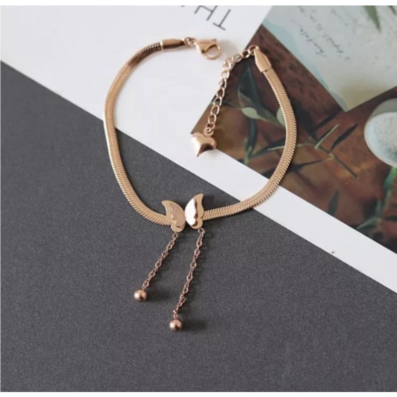 Gelang Gepeng Gold dan Rosegold Wanita Korea Anti Karat