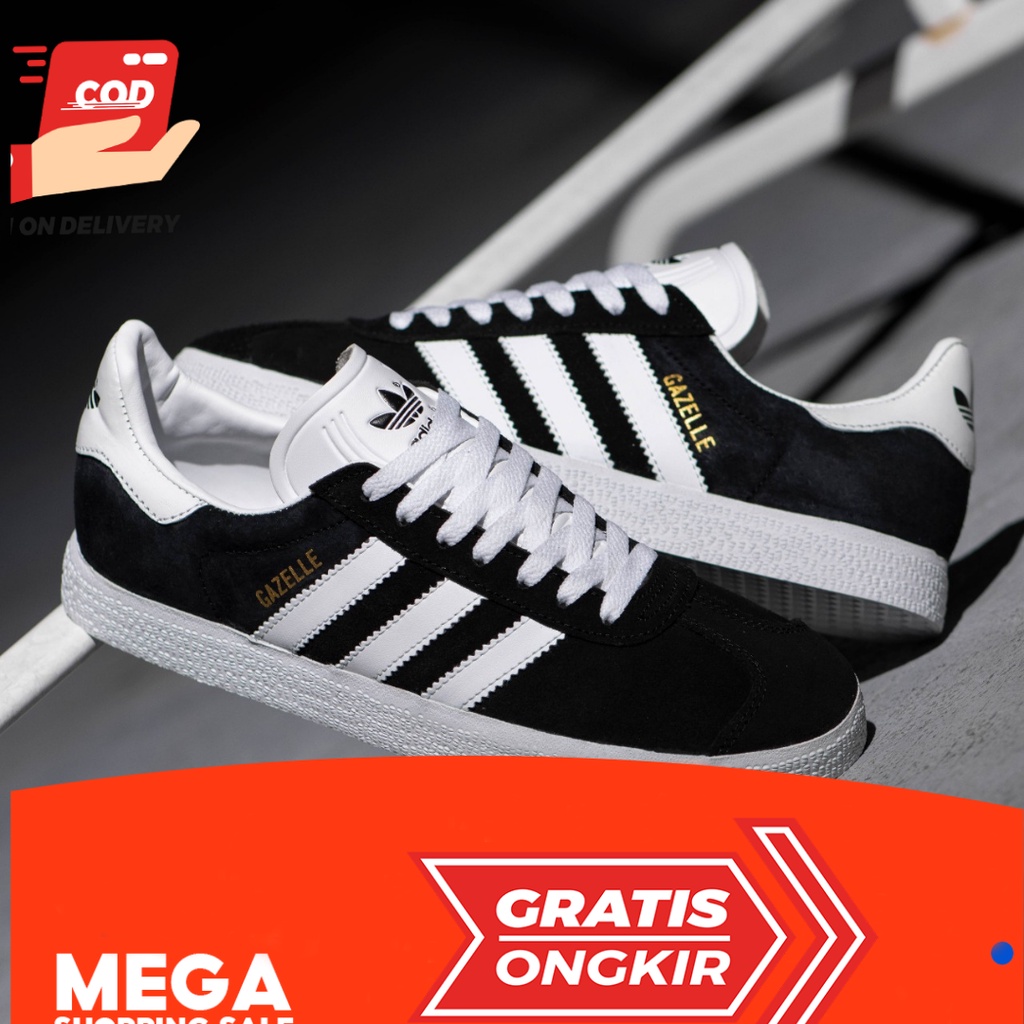 SEPATU ADIDAS GAZELLE BLACK WHITE ORIGINAL COUPLE / UNISEX