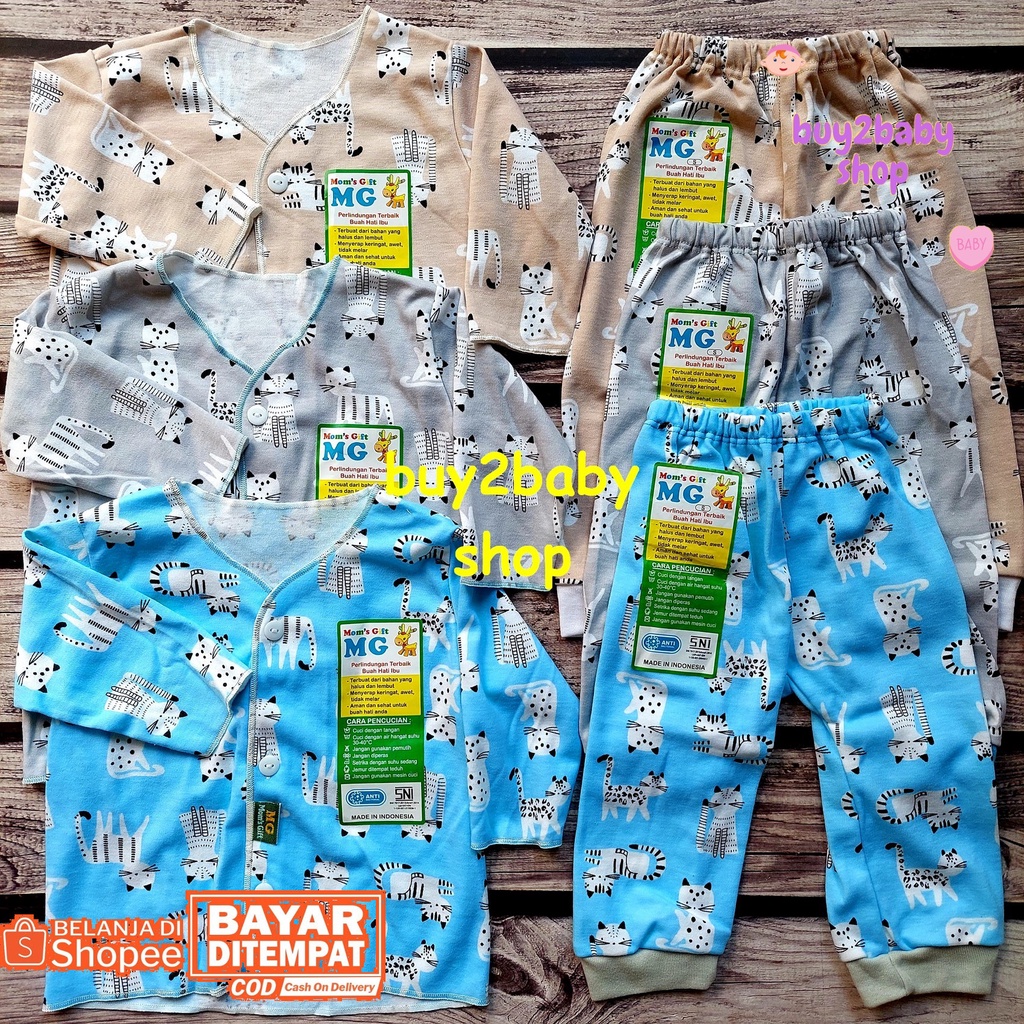 Baju bayi setelan piyama panjang celana panjang warna motif Moms Gift usia 3-6 Bulan 3 Setelan