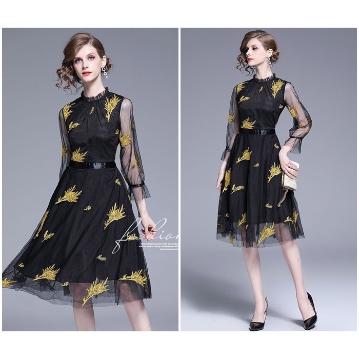 [baju wanita korea]  Midi Mini Dress Gaun Pesta Wanita Korea Import Black Hitam