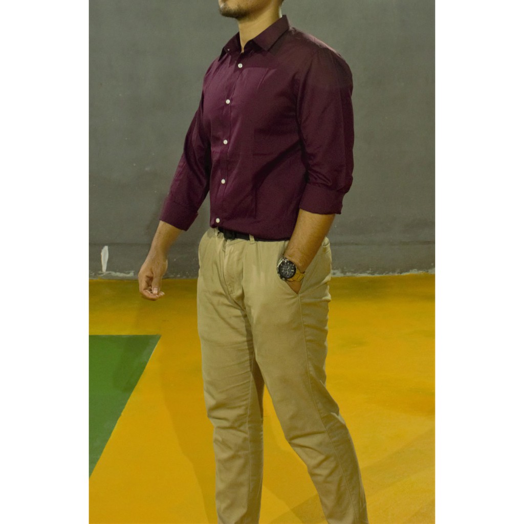 Kemeja Kerja Kantor H&M HnM Slim Fit Maroon Original