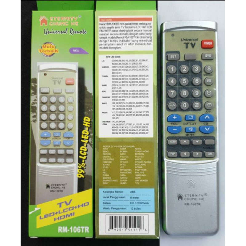 Remot / REMOTE  MULTI UNIVERSAL TV Tabung LCD LED CHUNGHE RM 116 - 106 / ecer dan grosir