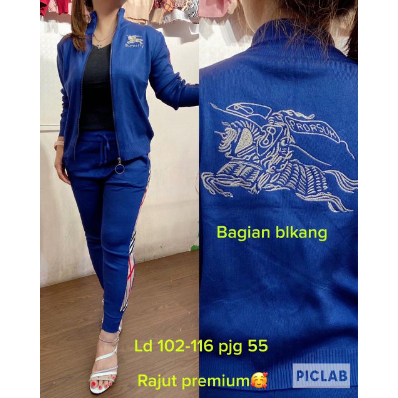Stelan atas bawah Set Burberry Premium bahan rajut all size