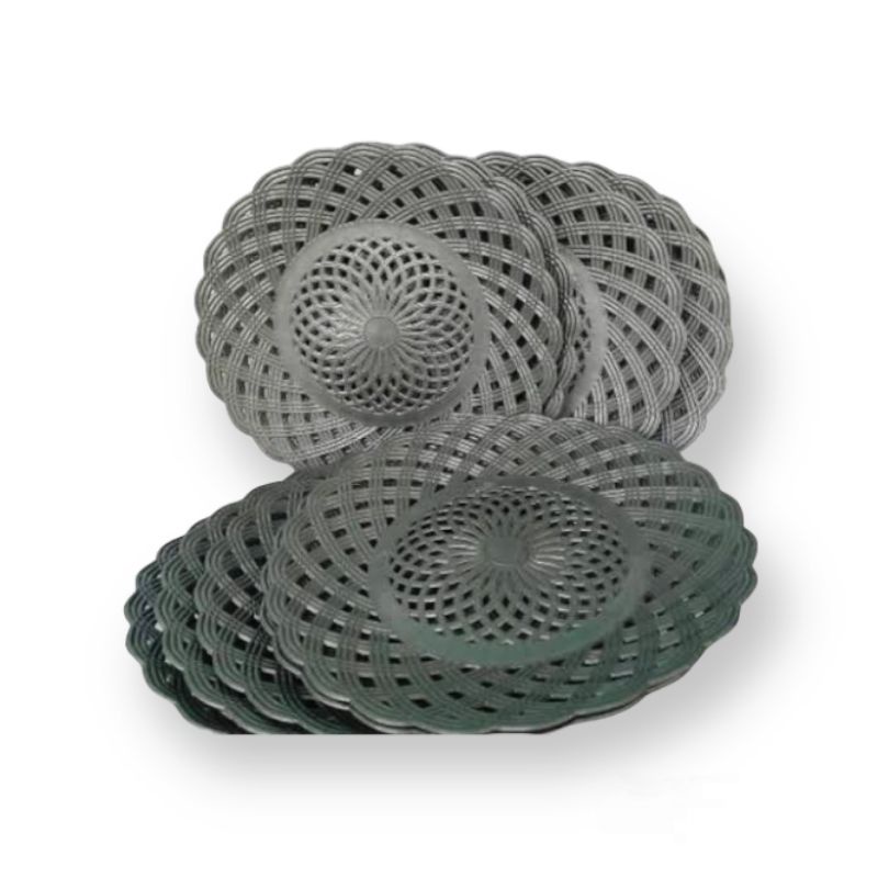 Piring Rotan Bahan Plastik Isi 1 Lusin 12 Pcs (Warna Coklat Atau Coklat Tua)-1