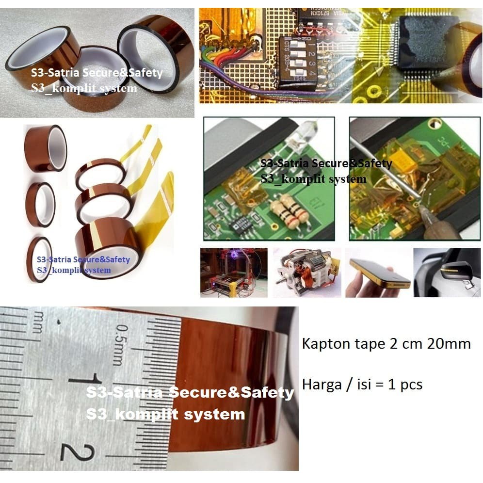 Kapton tape 2 cm 20mm isolasi Tahan Panas Solder HP 3D printer Koptan