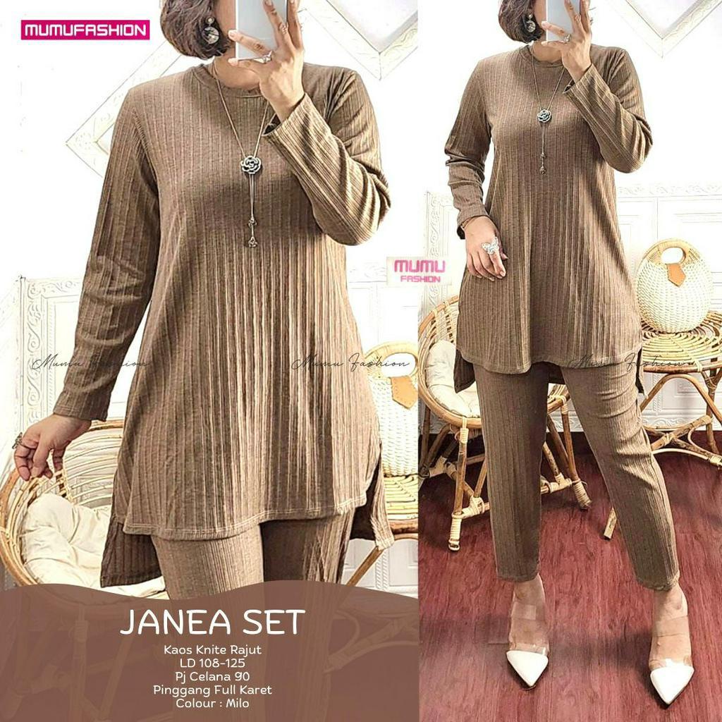 AJR - JANEA SET Setelan Wanita Terbaru Best Seller Bahan Rajut Knit Premium By MUMUFASHION SOLO