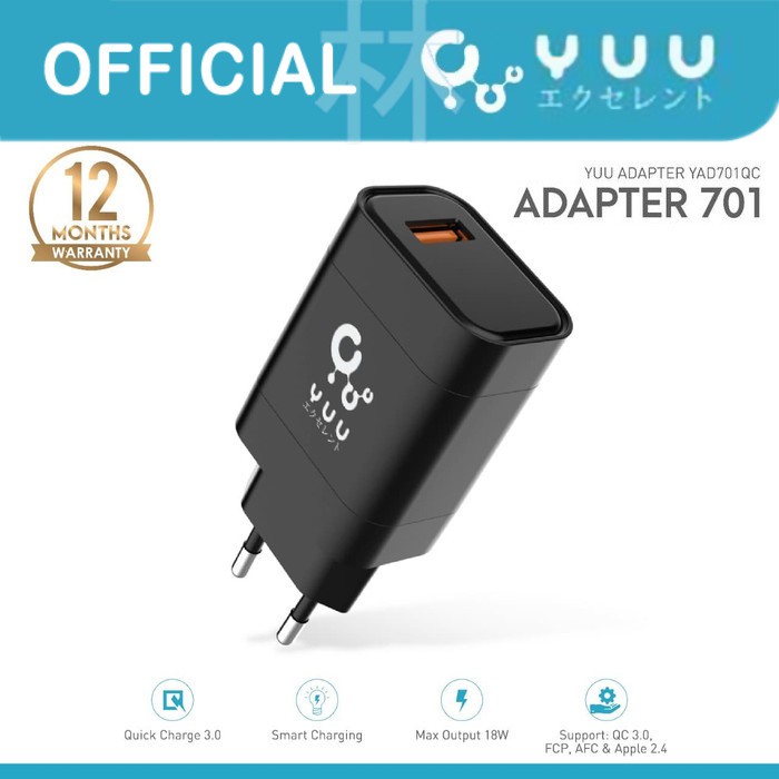 Yuu YAD701QC Adapter Quick Charge 3.0 FPC, AFC, &amp; Apple 2.4A Charger