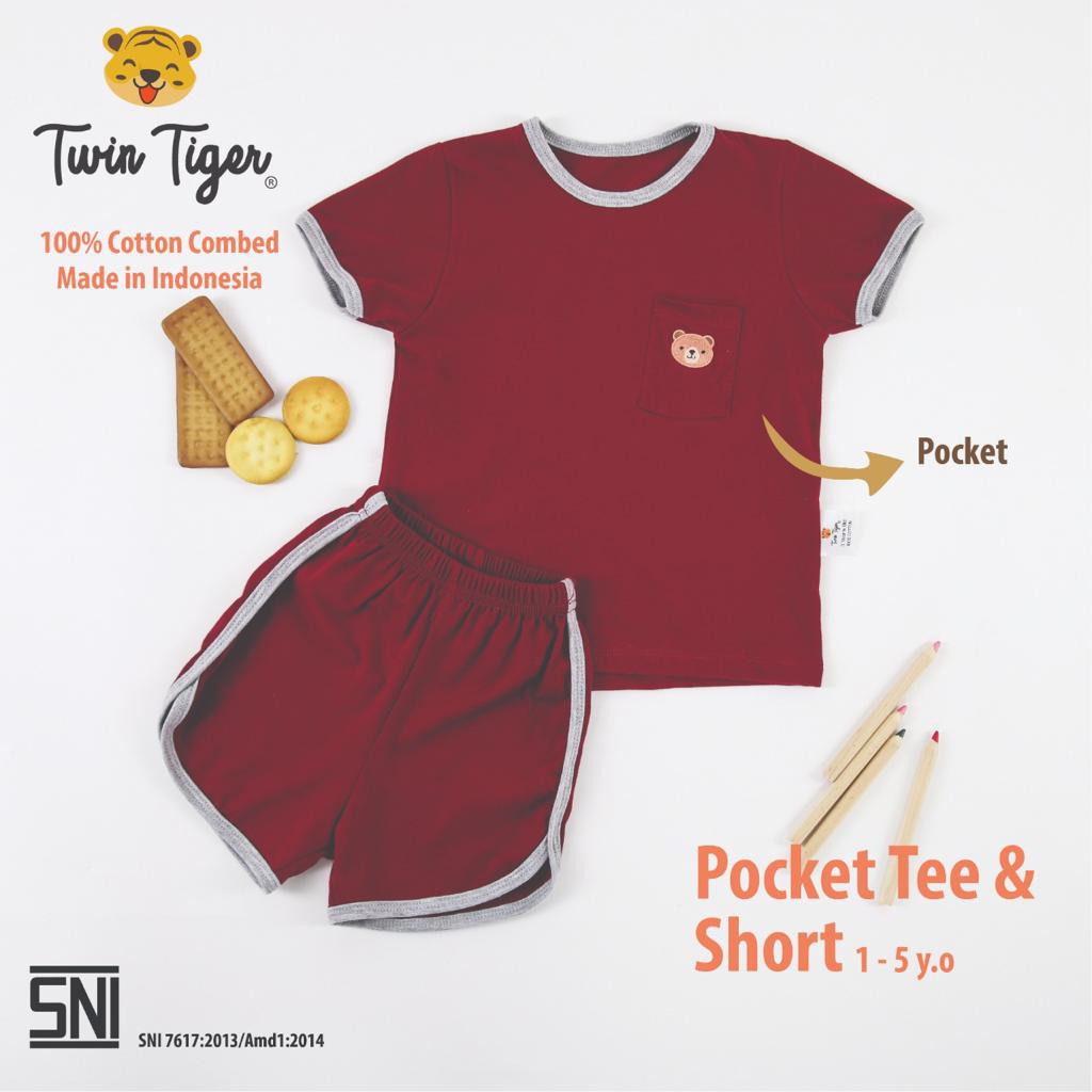 Twin Tiger Baby Setelan Kaos Anak Pocket Tee Baju retro - 0 - 5 tahun