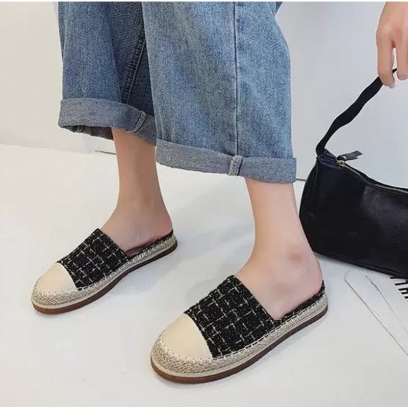 [COD] 10555 Sandal Import Wanita Espadrilles Slip On Mules