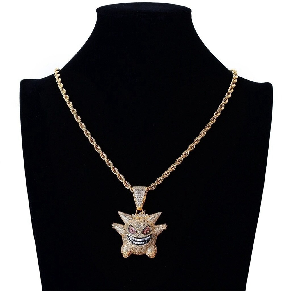 Kalung Liontin Kartun Elfin Rock Aksen Berlian Imitasi Gaya Hip Hop Untuk Pria Dan Wanita