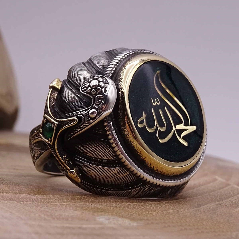 Muslim Rune Religius Fashion Pria Batu Permata Cincin / Aksesoris Perhiasan