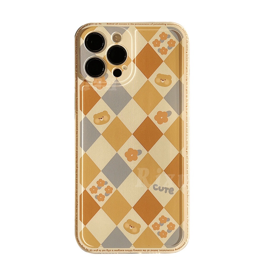 INS Simple Casing iPhone 13 Pro Max 12Pro iPhone11 X Xr Xs 7 8 Plus 6 6plus Se 2020 Cute Geometric Rhombus Grid Hipster Soft Silicone Phone Case R&amp;J