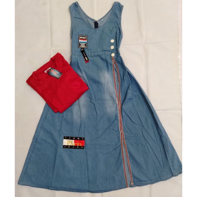 Gamis Muslim Anak Perempuan Kekinian / Gamis Jeans Anak Outer / Set Gamis Anak