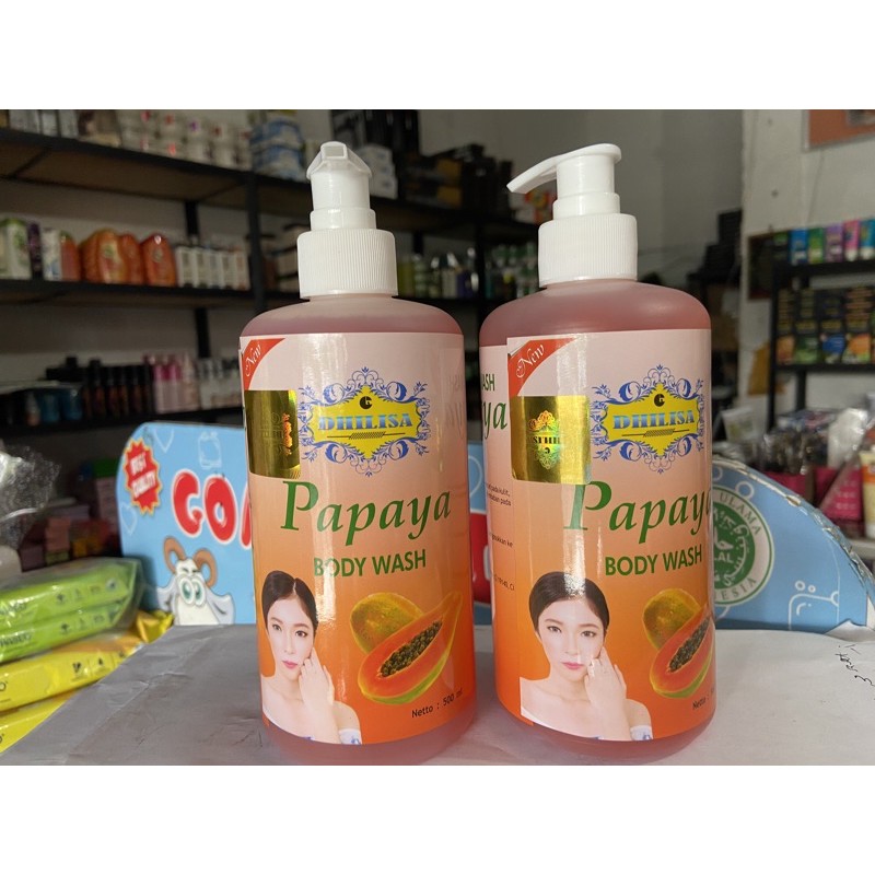 isi 500 ml bpom -- dhilisa sabun papaya cair -- dhilisa body wash papaya 500 ml