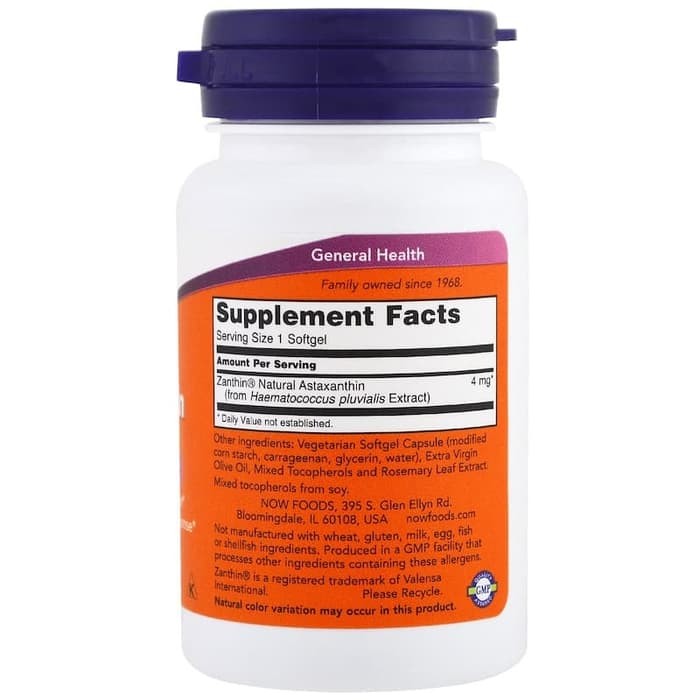 Now Foods Astaxanthin 4 mg 60 Veg Vit Mata Now Astaxanthin ORI USA