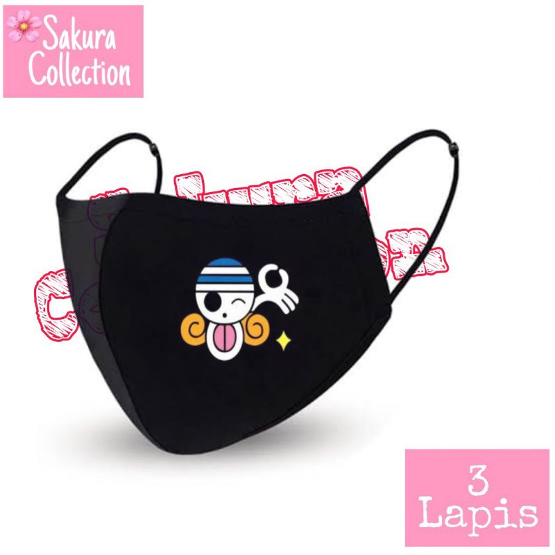Masker Kain 3 ply Lapis / Scuba Anak Dewasa / Earloop - Anime One Piece