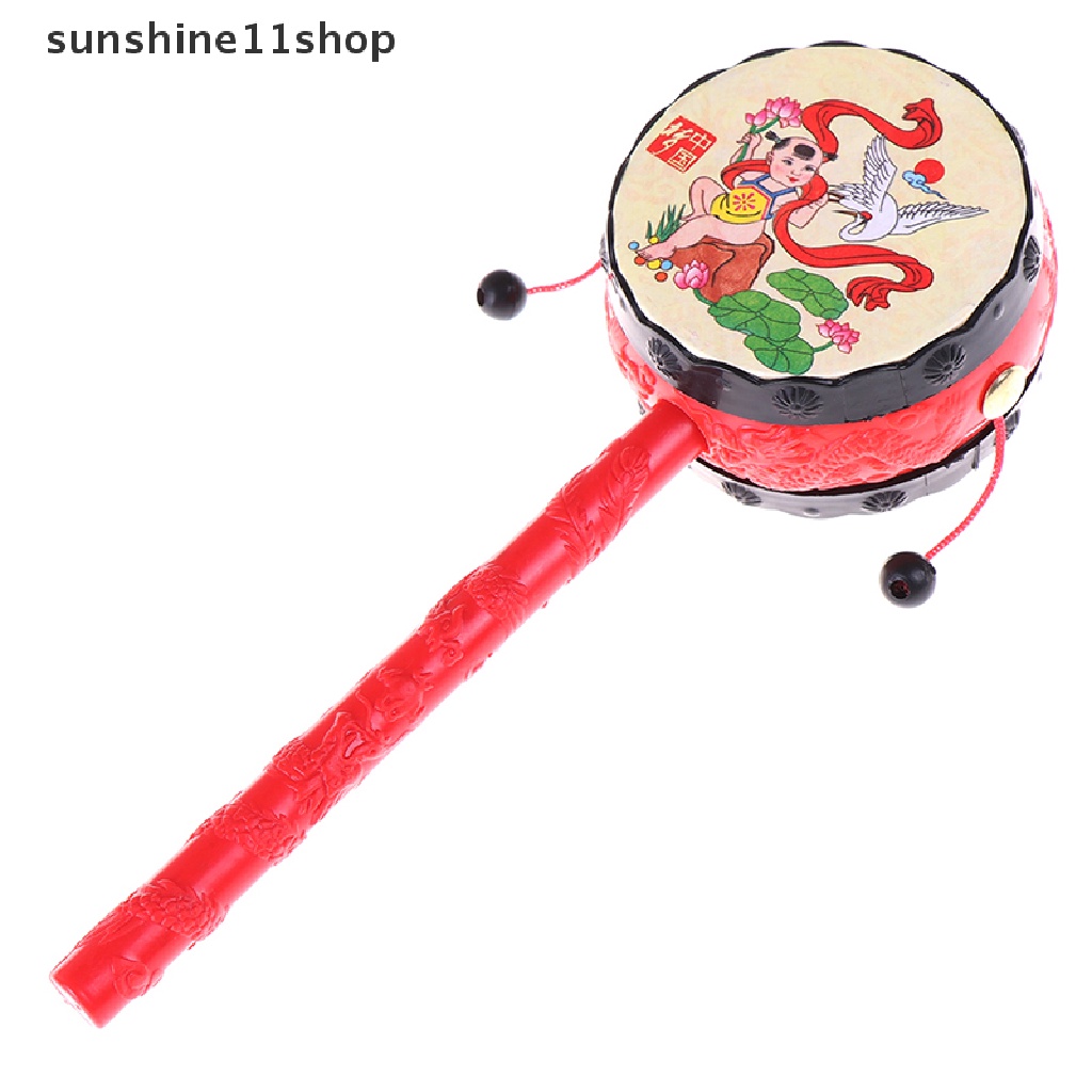 Sho 1Pc Mainan rattle Genggam Tradisional Cina Bentuk drum Motif Kartun Untuk Bayi