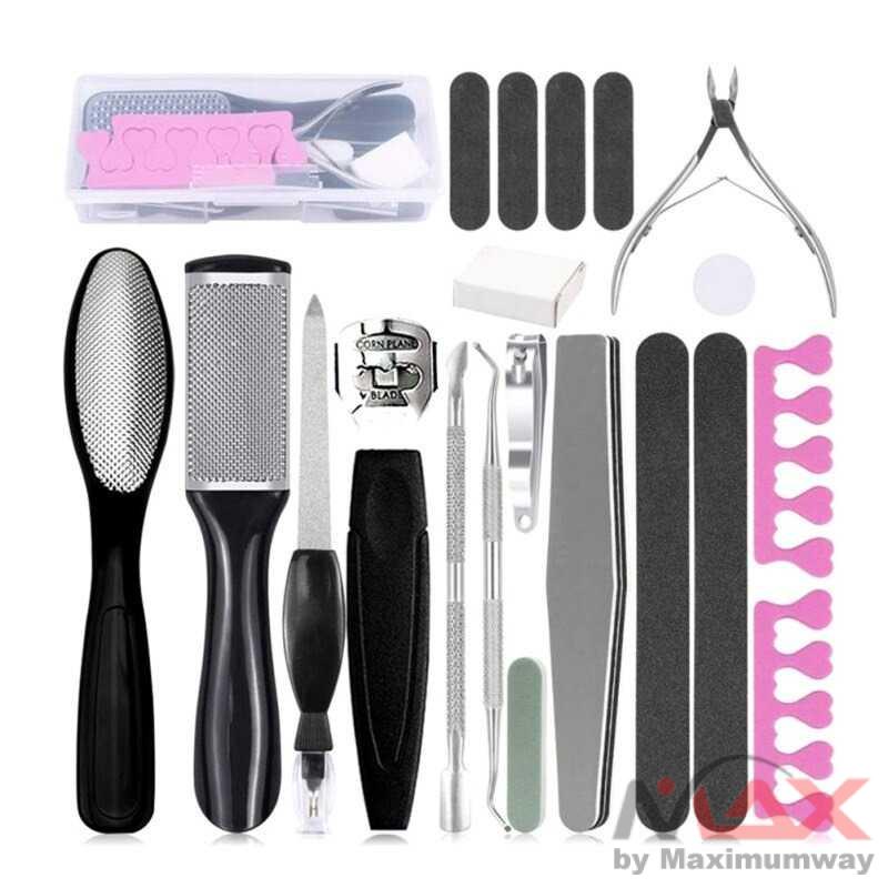 Biutte.co 20 Set lengkap Perawatan Kaki dan Tangan PROFESIONAL plus Box 20pcs / set Pedicure Tools Professional Multifunctional Foot Care Scrub Kit Callus Remover Set For Men Women Home Travel Salon  Professional Pedicure Tools Set, Foot Care Scrubber