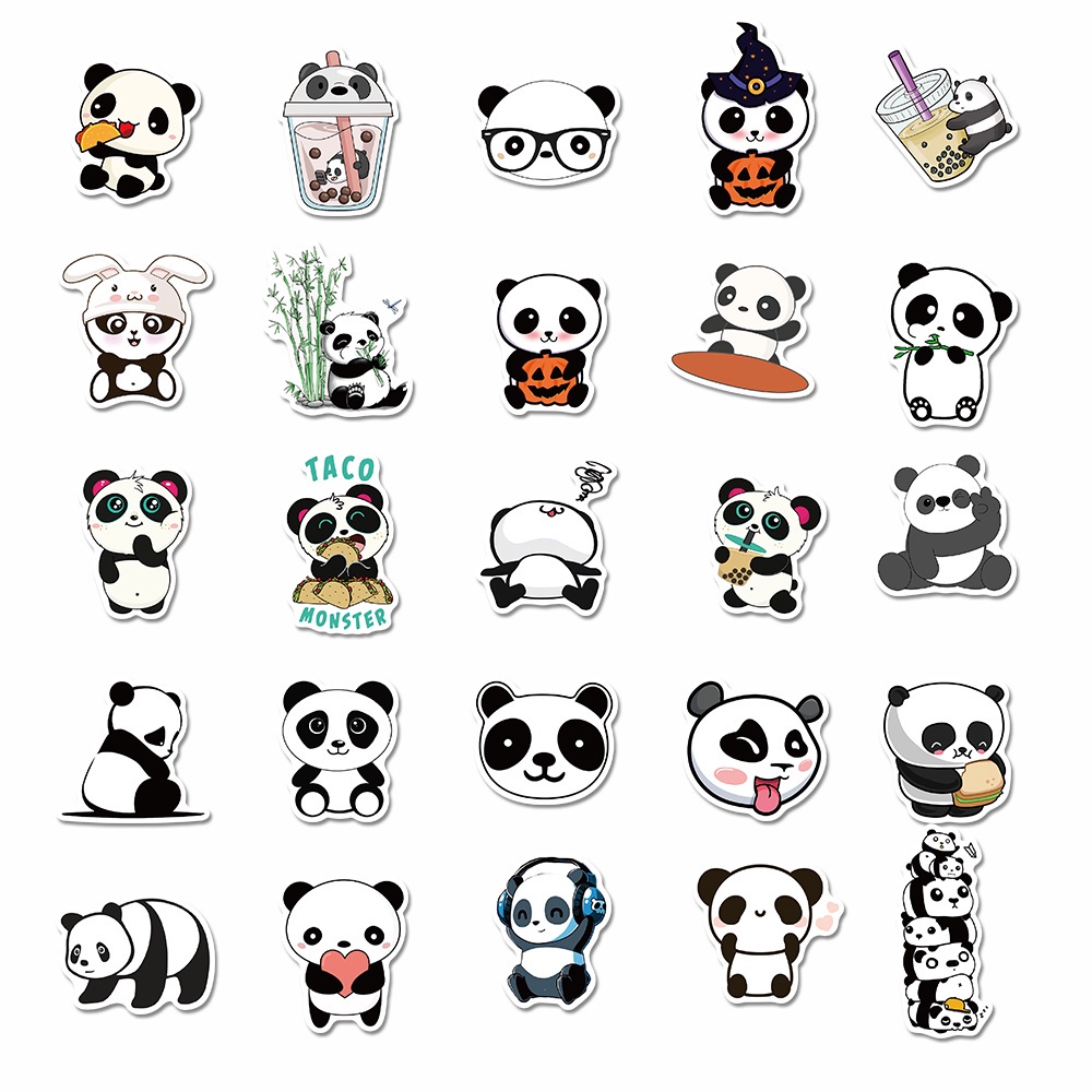 50pcs Stiker Motif Kartun Panda Anti Air Untuk Dekorasi Laptop / Mainan Anak