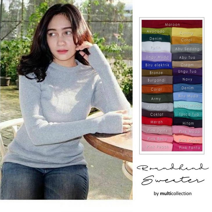 Roundhand Sweater AZ WANITA / Sweater Rajut Roundhand Bandung /Bahan Penium Halus