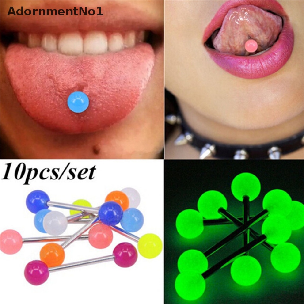 (AdornmentNo1) 10pcs / Set Anting Tindik Lidah / Tubuh Bentuk Barbel Luminous