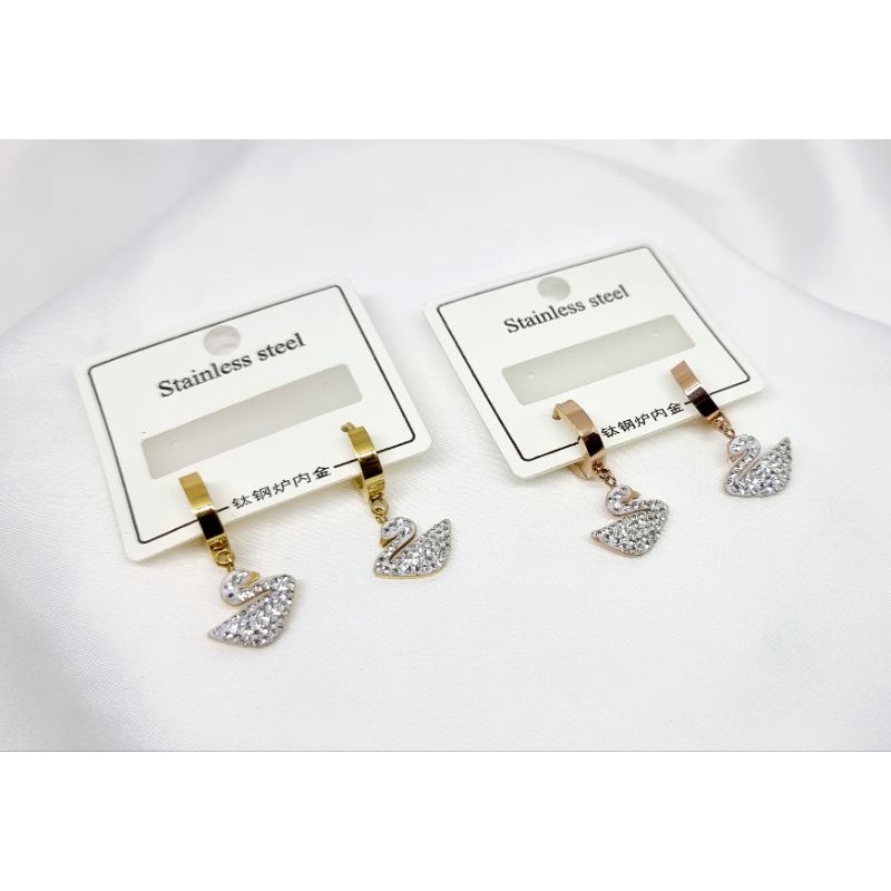Anting Titanium Model Swan/ Angsa Zircon Tanam import, Fashion Wanita