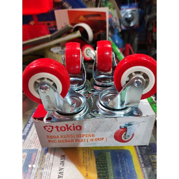 roda merah 2inch hidup 1set (isi 4pc)/roda gepeng