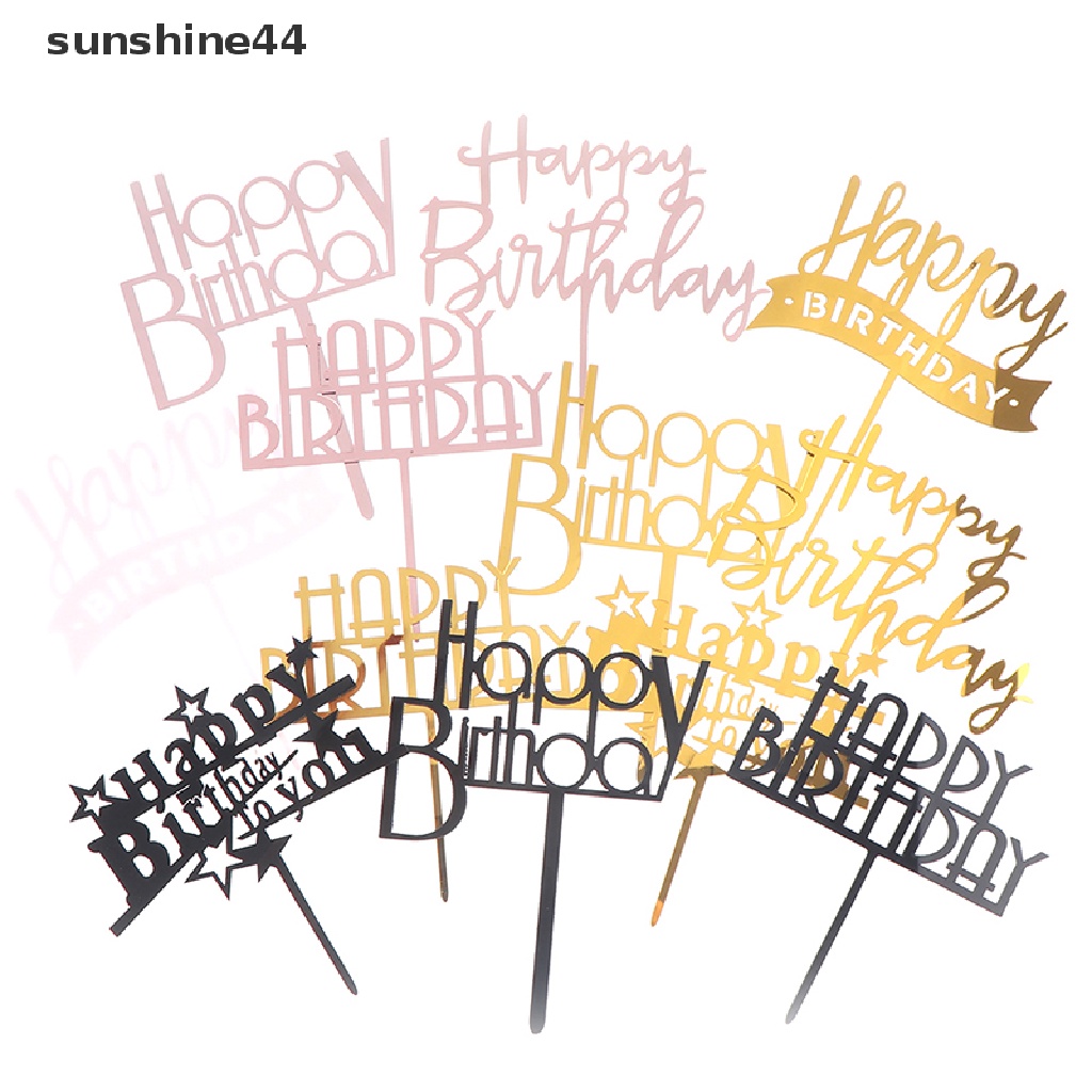 Sunshine 1Pc Topper Kue Ulang Tahun Tulisan Happy Birthday Bahan Plastik Akrilik