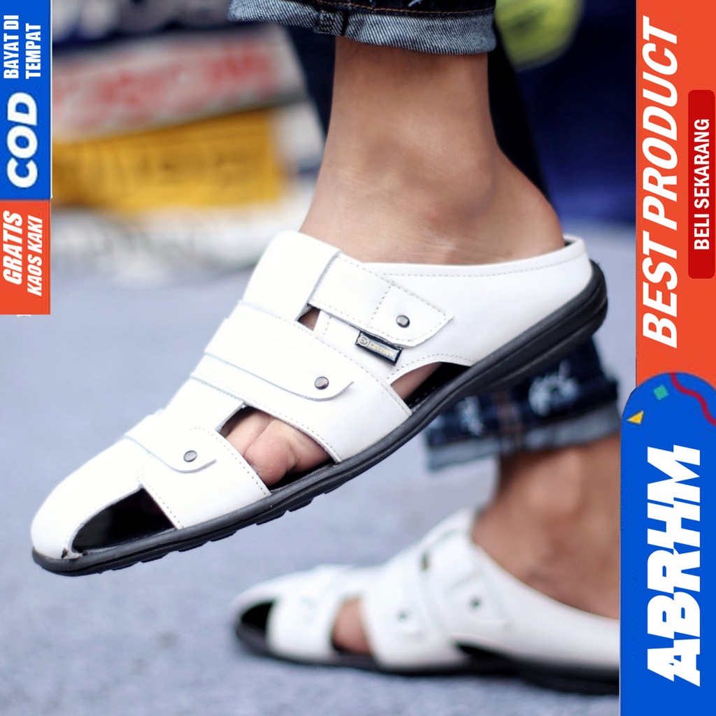 Sepatu Sandal Casual Kulit Asli Bustong Tutong Sendal Slop Original Murah Terbaru Kekinian