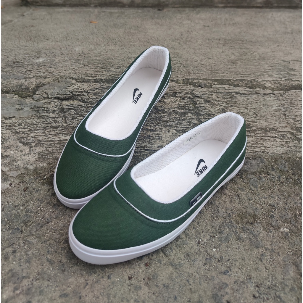 SEPATU SLIP ON WANITA 05 HIJAU PUTIH/SEPATU KERJA/SEPATU KULIAH/SEPATU SANTAI/SEPATU HIJABERS/SEPATU SLIP ON/SEPATU BALET/SEPATU FLAT
