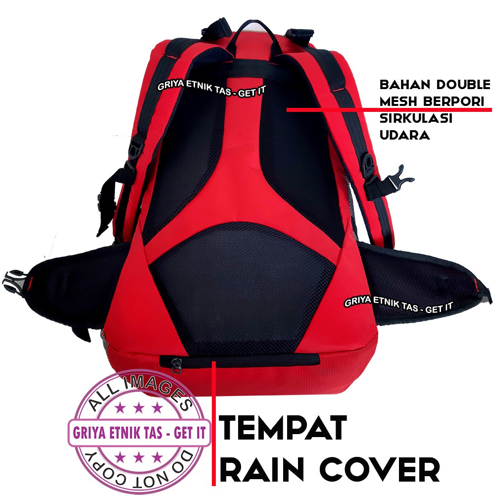 ELBRUS Tas Ransel Pria Jumbo 40 Liter Gratis Rain Cover Tas Punggung Pria Semi Carrier Bonus Jas Hujan Tas Keril Gunung Besar Tas Camping PORTLAND ELBY