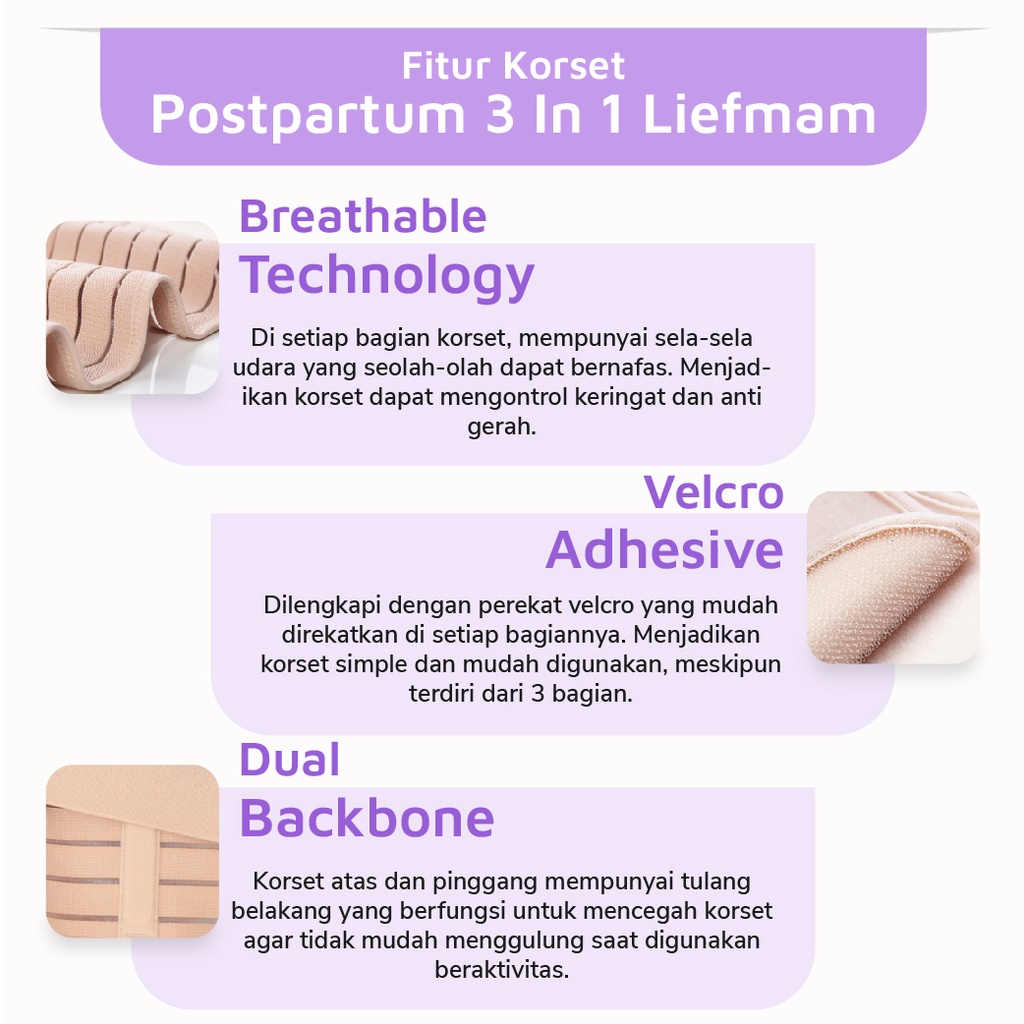 [M, L] Korset Postpartum 3 in 1 Liefmam (Zaraya) Original - Korset Peramping Pasca Melahirkan