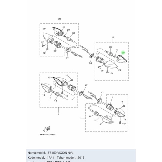 MIKA LAMPU SEN SEIN BELAKANG KIRI VIXION NVL ADVANCE NVA AEROX 155 ASLI ORI YAMAHA 1PA H334A 00