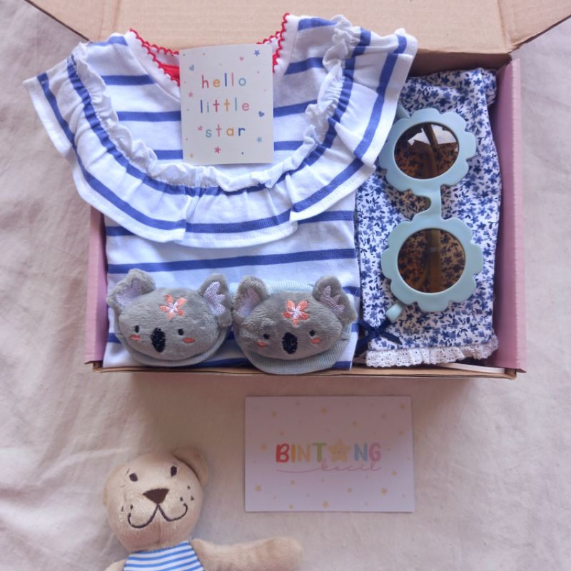 NEW |MOTHERCARE GIRL |HAMPERS MOTHERCARE| HAMPERS BABY |BABY HAMPERS |HAMPERS BAYI| KADO LAHIRAN| BABY GIFT-Set flower blue 3-6m