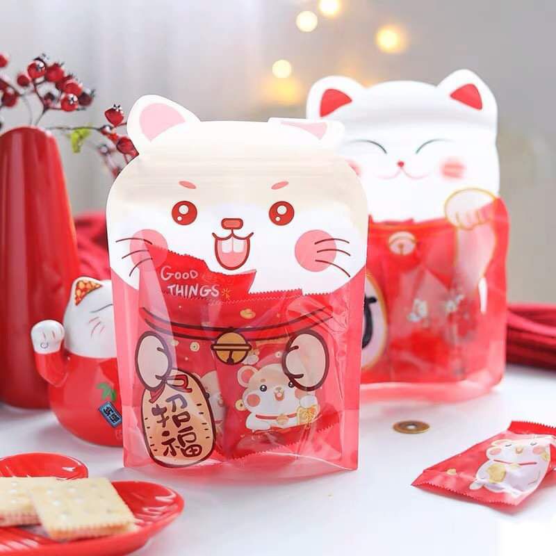 zipper bag LUCKY CAT/ plastik ziplock lucu dan unik hoki cat  harga 5 pcs