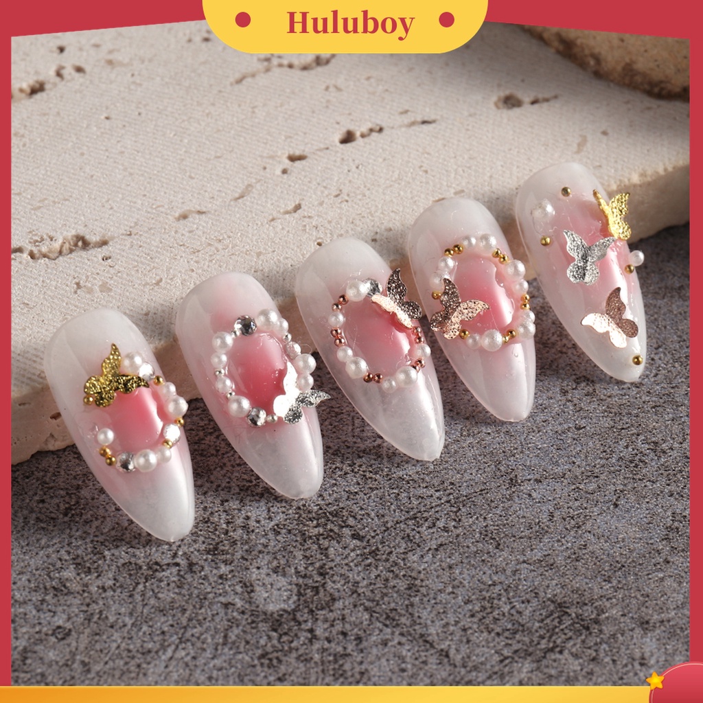 Huluboy Huluboy♡ 1 Kotak Dekorasi Nail Art 3D Bentuk Kupu-Kupu Bahan Metal Tahan Pudar Untuk Manicure
