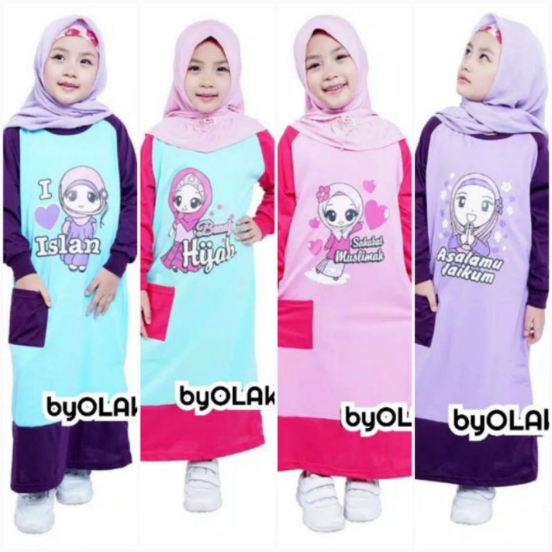 Baju Gamis Syari Hijab Kaos Anak Perempuan Muslimah Usia 3-9 Tahun ( Tanpa Jilbab )