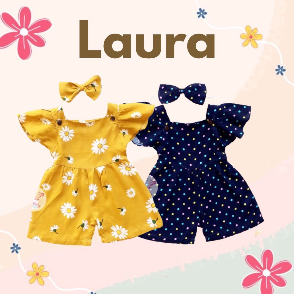 SALE 10.10 Plazababyku BBB JUMPSUIT LAURA setelan anak perempuan jumper bayi motif bunga lucu free headband PART 2