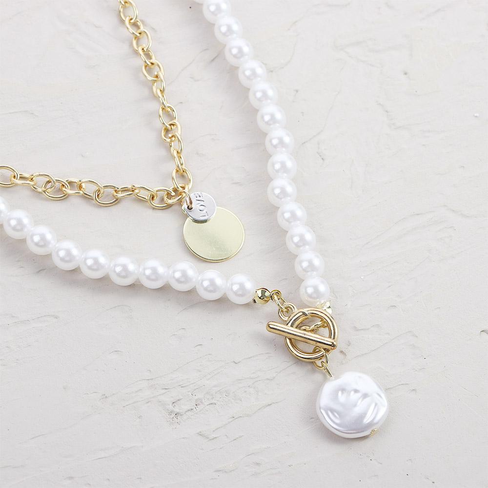 Mxbeauty Berlapis Ganda Chocker Koin Liontin Manis Perempuan Perhiasan Pesta Mutiara Imitasi Pendek Kalung Grils Hadiah Mutiara Klavikula Rantai