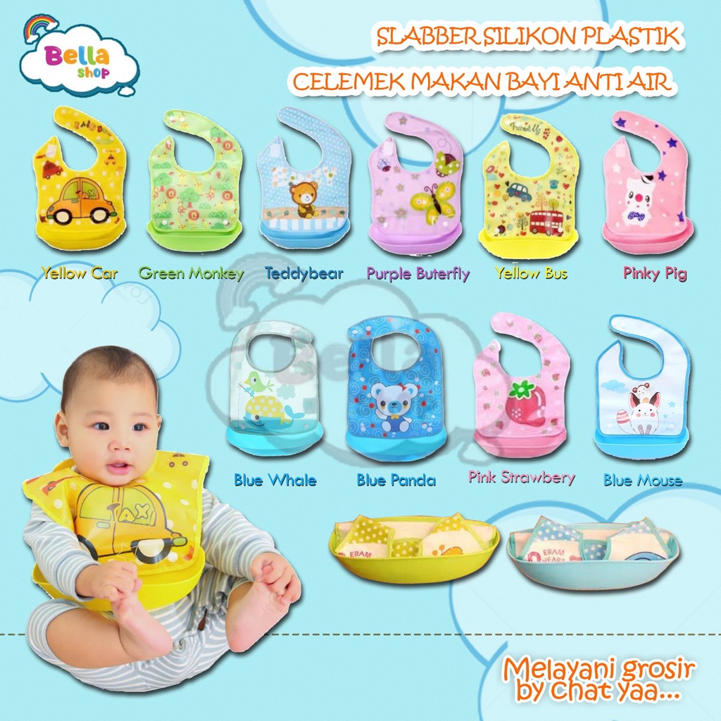 BEBELLE BIB / SLABBER SILIKON PLASTIK / CELEMEK MAKAN WATERPROOF / SLABBER SILIKON BAYI