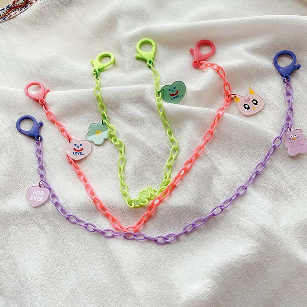 Tali Lanyard Kacamata Model Gantung Leher Bahan Akrilik Ukuran 55cm Motif Smiley Face Anti Hilang