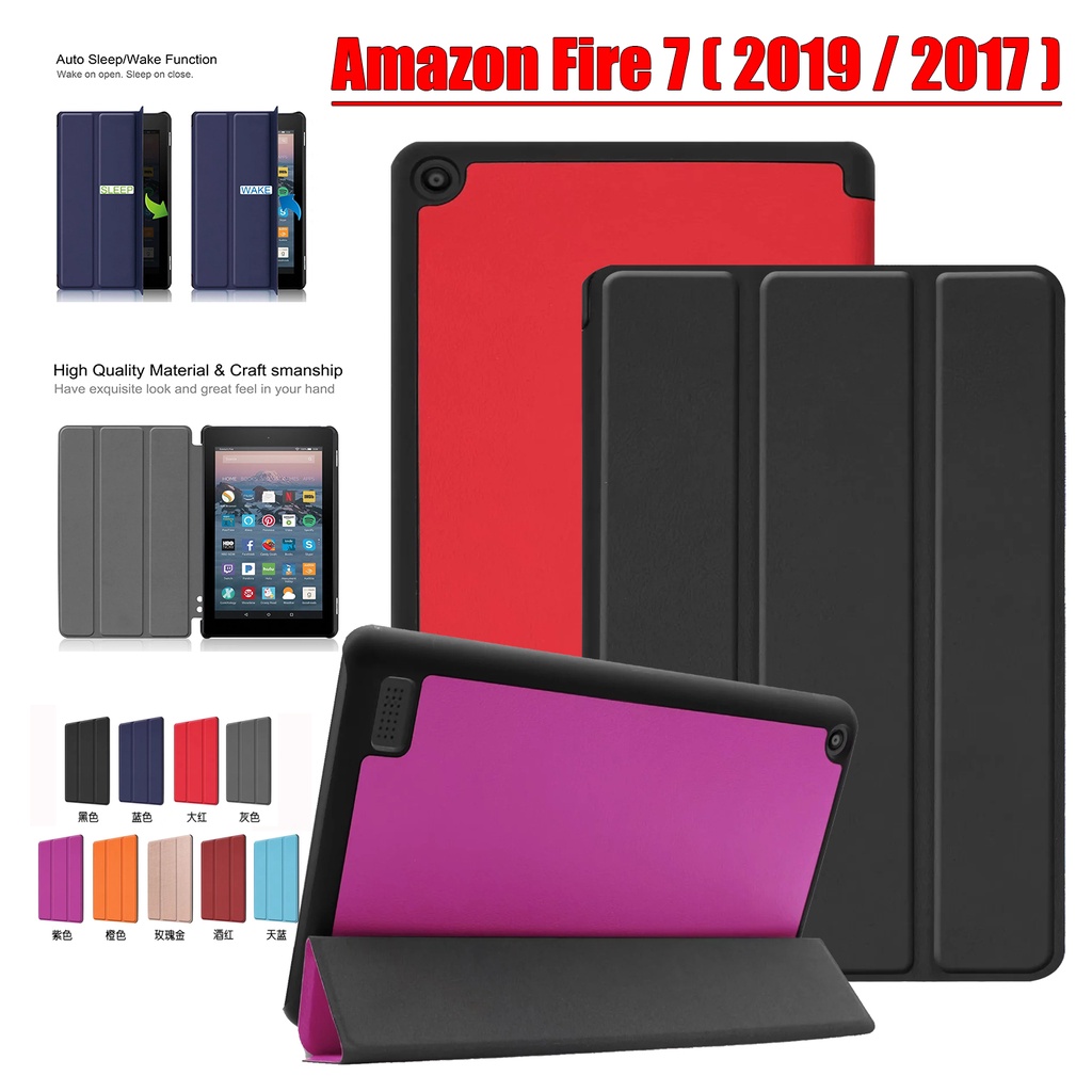 [Tidur/Bangun] Untuk Amazon Fire7 (2017)/Fire7 (2019) 7.0 &quot;Tablet Pelindung Case Fashion Tri-fold Custer Warna Solid Flip Stand Cover