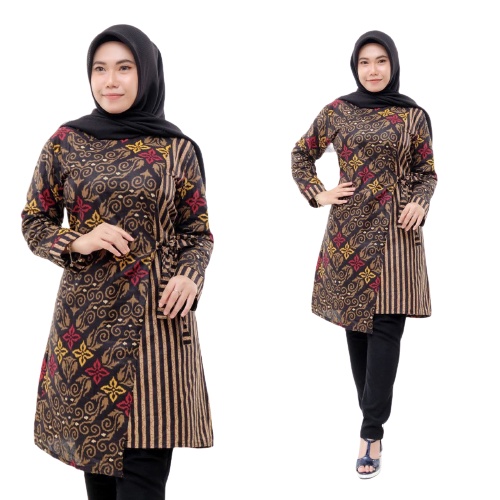 EMHABATIK | TUNIK BATIK WANITA COKLATAN KOMBINASI-ABANG